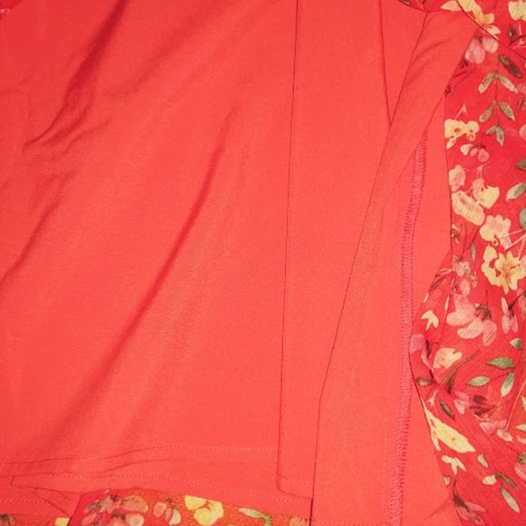 Sam Edelman Orange Coral Floral Sleeveless Smocked Handkerchief Hem dress Sz L - Picture 12 of 15
